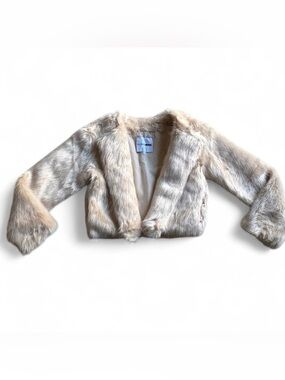 Fashion Nova Faux Fur Cropped Jacket - Cream & Light Taupe